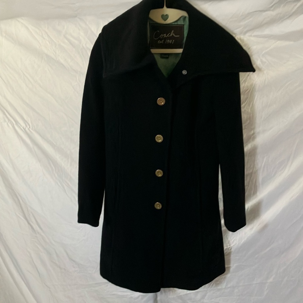Coach:Black Wool/Angora/Nylon Blend- Green Signature lining-Gold buttons- XS